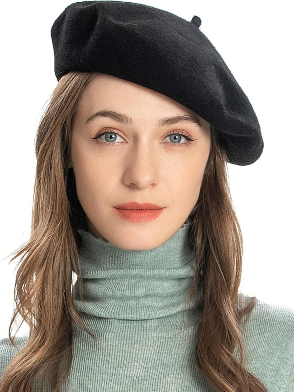 Women's Wool French Beret Hat Comfortable Solid Color Soft Beret Cap Black
